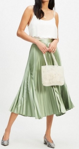 Green Sage Satin Pleated Skirt by Miss Selfridge